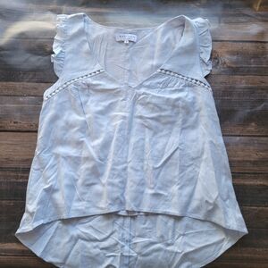 Madison Light, Linen-blend Top Flutter Sleeve Flowy Boho M